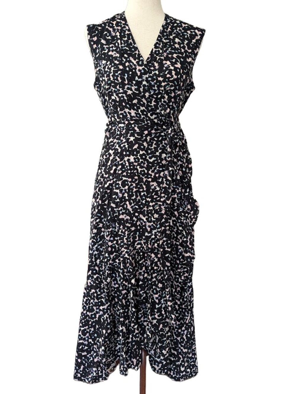Rebecca Taylor Poplin Wrap Ruffle Midi Dress